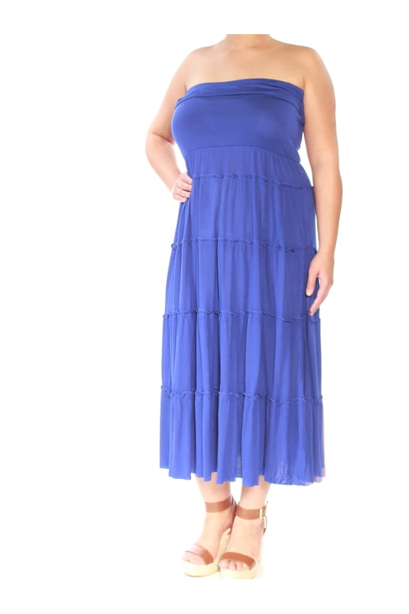 Womens Blue Ruffled Convertible Fit + Flare Dress XL