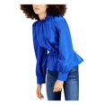 thumbnail image 1 of INC Womens Blue Ruffled Keyhole Back Cuffed Pouf Sleeve Mock Neck Peplum Top S, 1 of 4