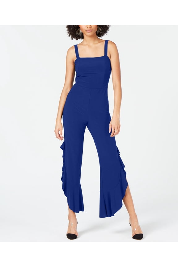 Womens Blue Sleeveless Square Neck Cocktail Wide Leg Jumpsuit 10