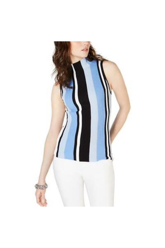 Womens Blue Striped Sleeveless Mock Tank Sweater Size: XL