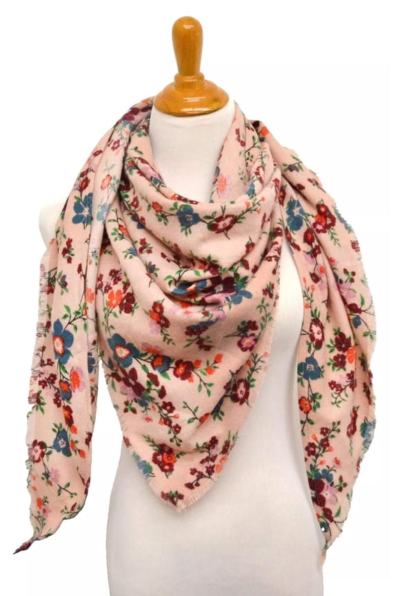 Womens Blush Pink Oversized Triangle Fringed Wrap