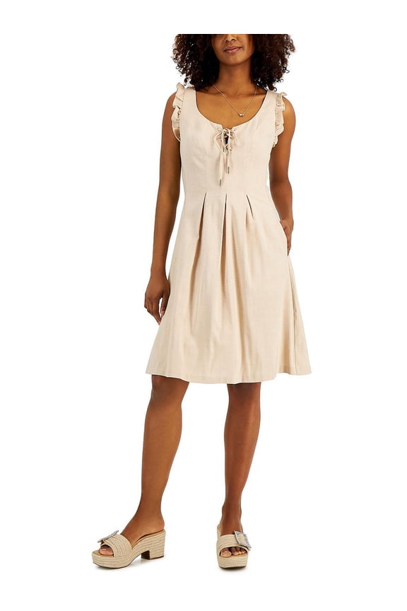 International Concepts Womens Tie Detail Fit & Flare Dress Pebble 4