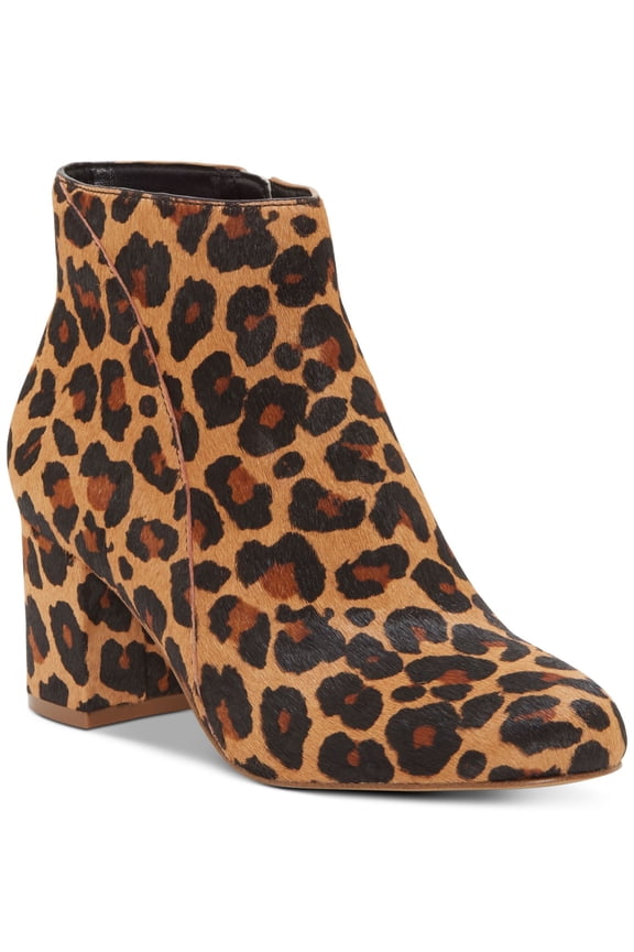 Womens Brown Animal Print Cushioned Floriann Round Toe Block Heel Zip-Up Booties 7.5 M