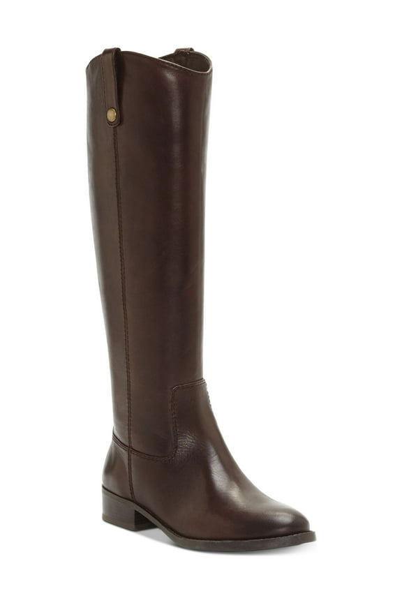 Womens Brown Elastic Goring Pull Tab At Sides Cushioned Studded Fawne Round Toe Block Heel Zip-Up Leather Riding Boot 8 M