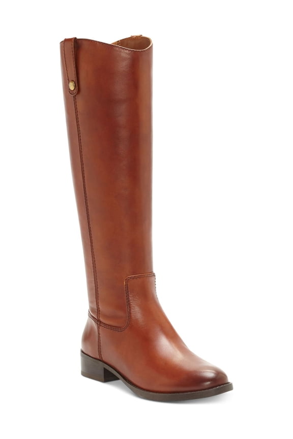 Womens Brown Elastic Goring Pull Tab At Sides Cushioned Studded Fawne Round Toe Block Heel Zip-Up Leather Riding Boot 9 M WC