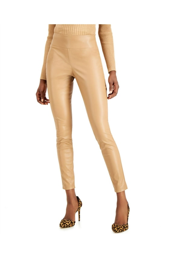 Womens Brown Faux Leather High-rise Skinny Pants 10