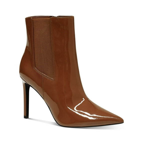 INC Womens Brown Patent Comfort Goring Katalina Pointy Toe Stiletto Zip-Up Booties 8 M