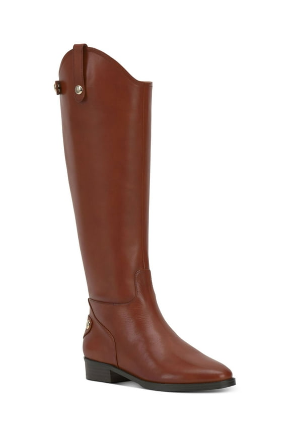 Womens Brown Pull Tab Goring Studded Comfort Aleah Round Toe Stacked Heel Zip-Up Leather Riding Boot 7.5 M