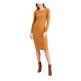 thumbnail image 1 of INC Womens Brown Stretch Ribbed Liner With Adjustable Straps Long Sleeve Crew Neck Midi Wear To Work Body Con Dress M, 1 of 4