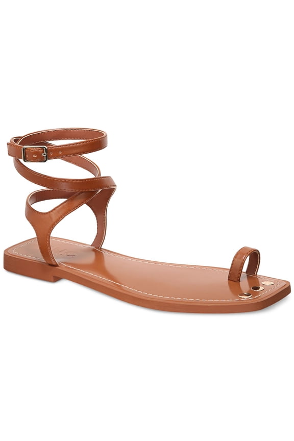 Womens Brown Toe Ring Ankle Strap Remmie Square Toe Buckle Gladiator Sandals Shoes 9.5 M
