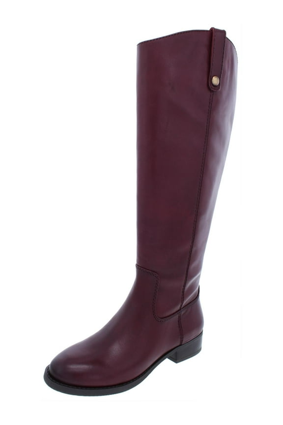 Womens Burgundy Elastic Goring Pull Tab At Sides Cushioned Studded Fawne Round Toe Block Heel Zip-Up Leather Riding Boot 8.5