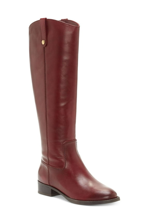Womens Burgundy Wide Calf Cushioned Studded Fawne Round Toe Block Heel Zip-Up Leather Riding Boot 8 M WC