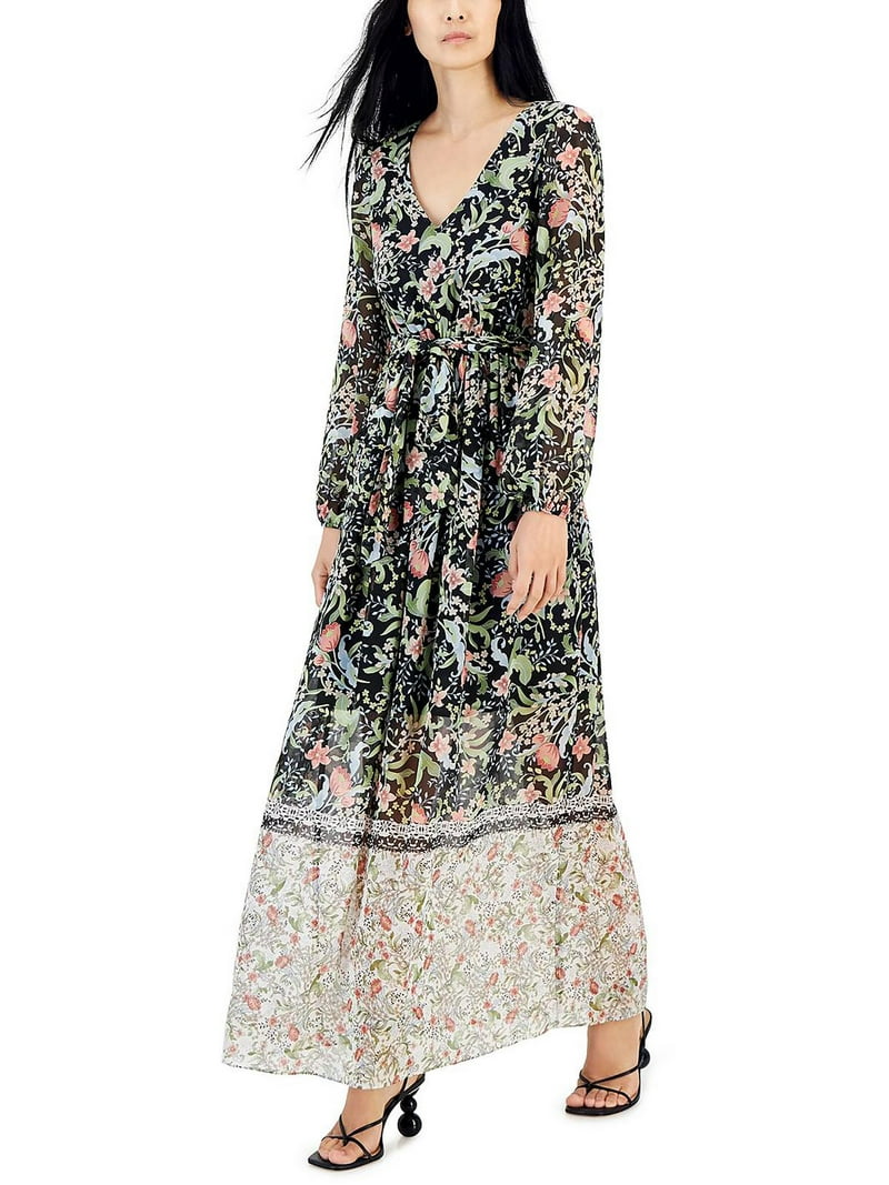 inc floral print maxi dress I.N.C. International Concepts Floral-Print Long-Sleeve V-Neck Maxi Dress