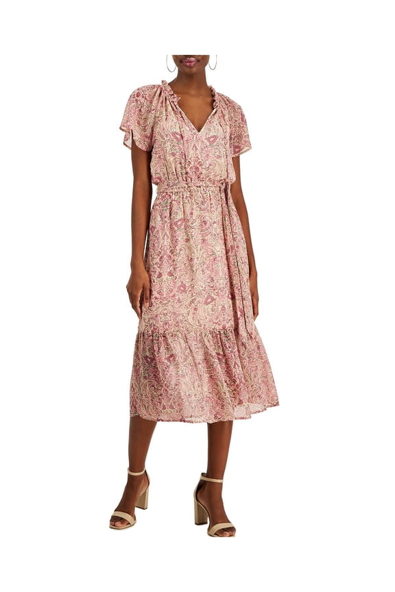 Womens Chiffon Paisley Midi Dress