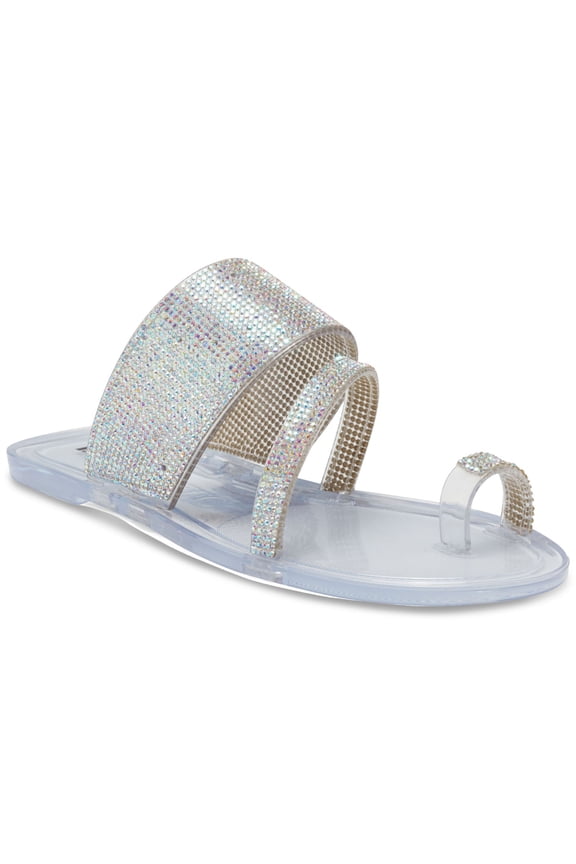 Womens Clear Toe-Ring Rhinestone Gianolo Round Toe Slip On Jelly 7 M