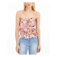 thumbnail image 1 of INC Womens Coral Ruched Floral Spaghetti Strap Tank Top Size: L, 1 of 3