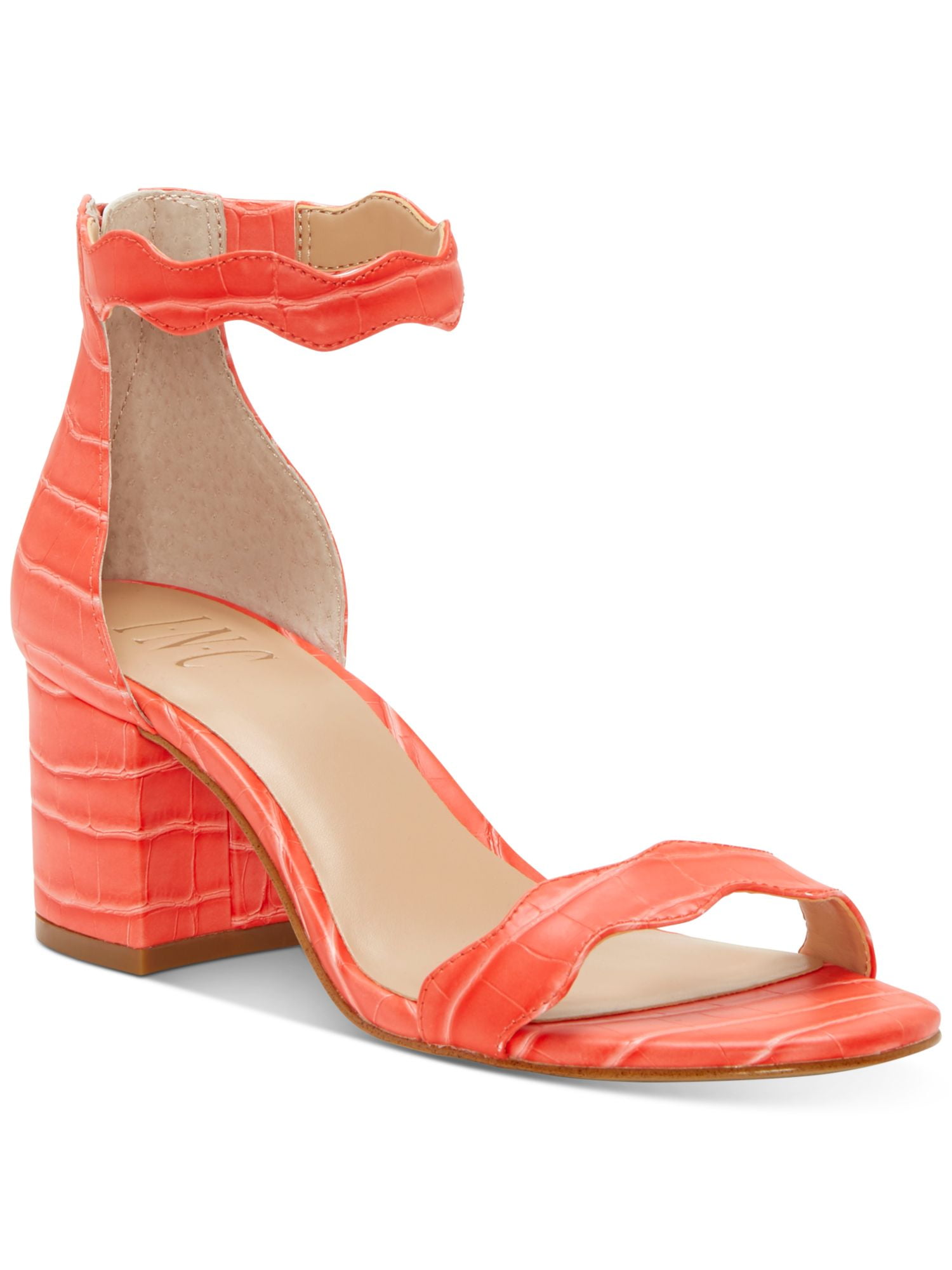 INC Womens Coral Stretch Gore Scalloped Ankle Strap Hadwin Round Toe Block Heel Zip Up Dress Sandals Shoes 8.5 W Walmart