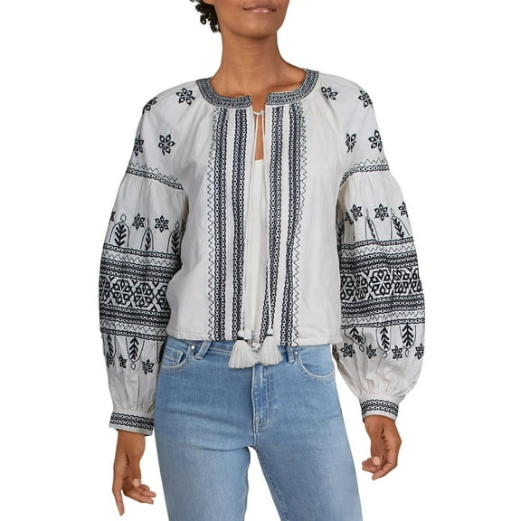 INC Womens Cropped Embroidered Bomber Jacket