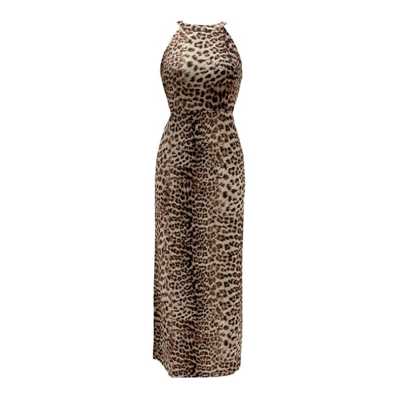 INC Womens Cutout Leopard Halter Dress Beige M