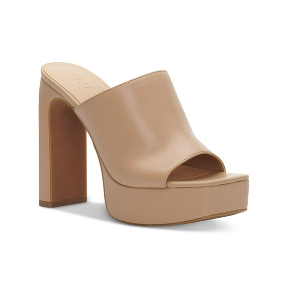 INC Womens Dark Almond Beige 1 Wedge Padded Goring Slip Resistant Rali Square Toe Block Heel Slip On Heeled Sandal 10 M