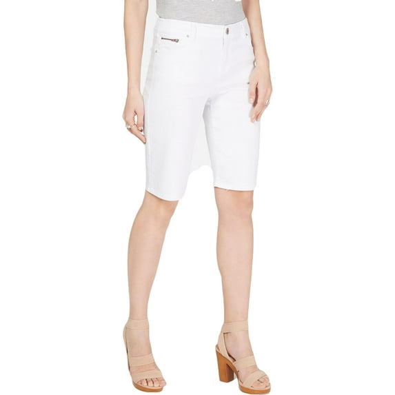 INC International Concepts Womens High Rise Denim Bermuda Shorts White 12