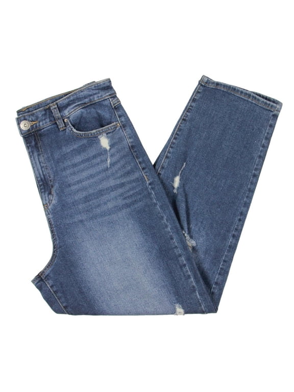 International Concepts Womens High Rise Ripped Mom Jeans Medium Indigo 10