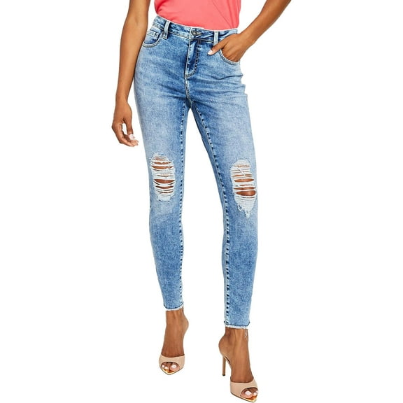 INC International Concepts Womens Mid Rise Destructed Skinny Jeans Medium Indigo 16