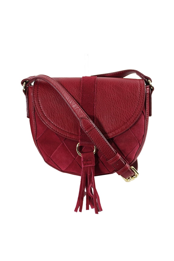 Womens Ella Leather Trim Tassel Saddle Bag Red Small