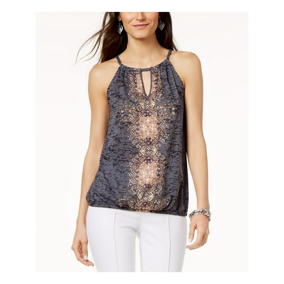 INC Womens Embellished Printed Halter Top