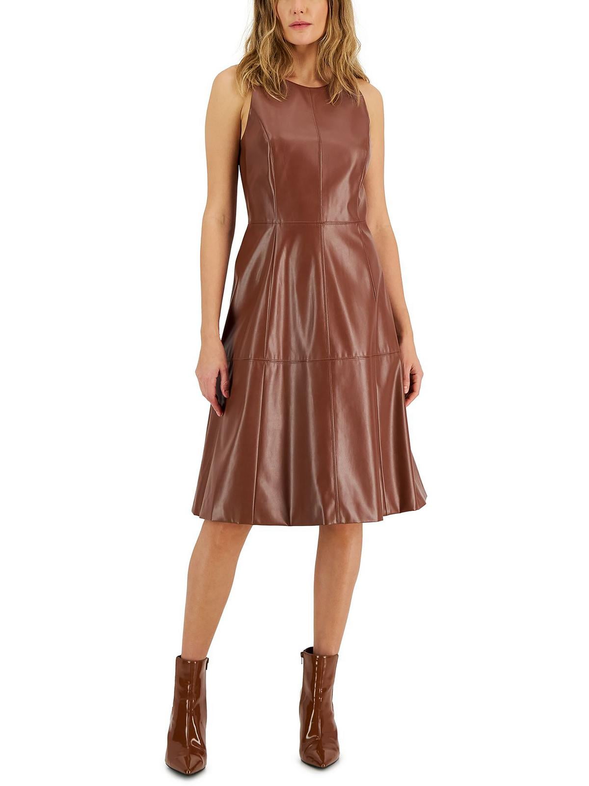 INC Womens Faux Leather Sleeveless Fit & Flare Dress - Walmart.com