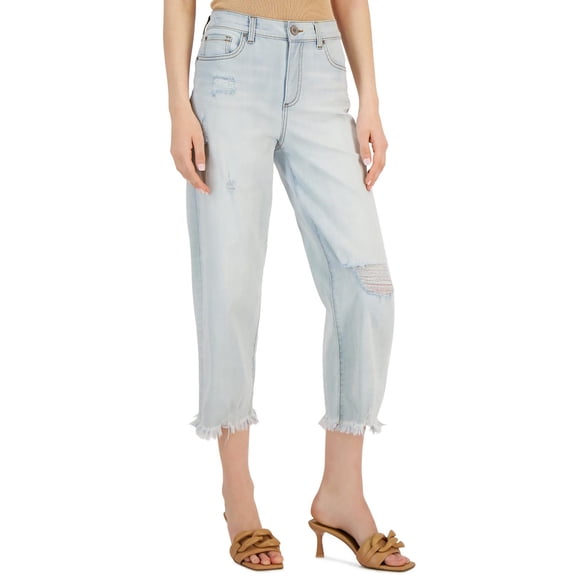 INC Womens Frayed Hem High Rise Wide Leg Jeans