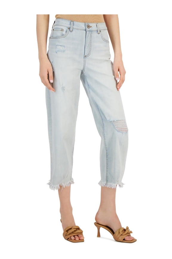 Womens Frayed Hem High Rise Wide Leg Jeans