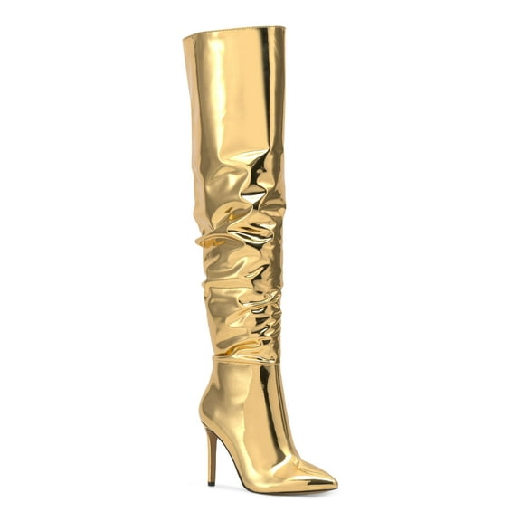 INC Womens Gold Cushioned Iyonna Pointed Toe Stiletto Zip-Up Dress Boots 7 M