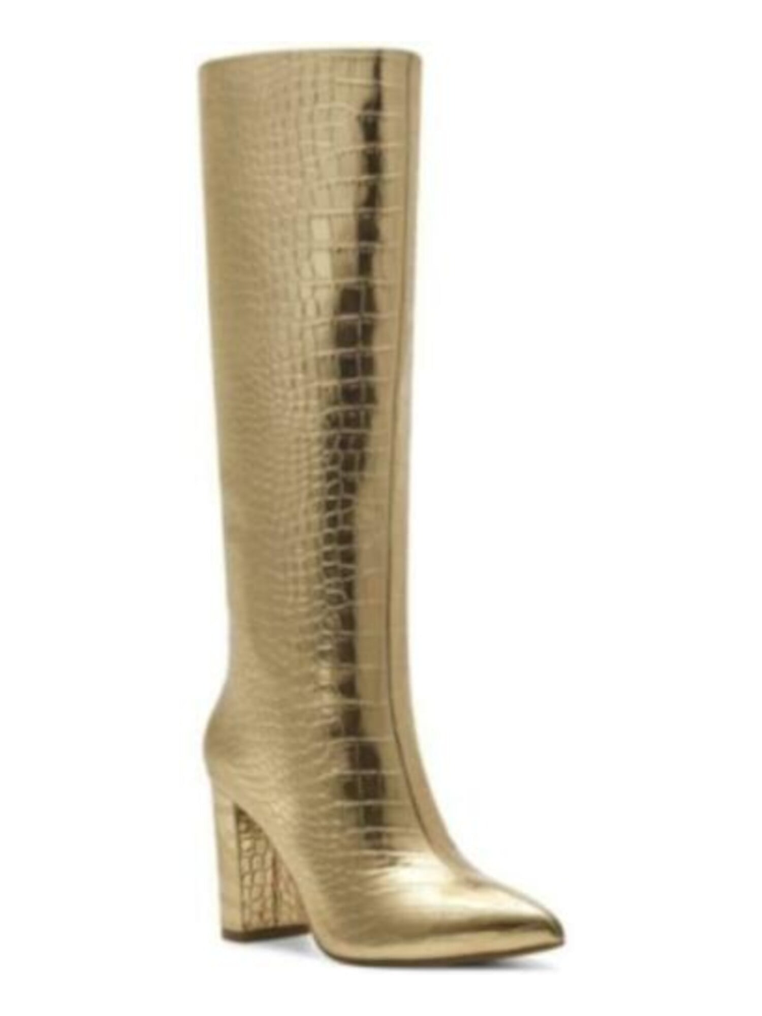 INC Womens Gold Metallic Cushioned Paiton Pointed Toe Block Heel Zip-Up  Dress Boots 6