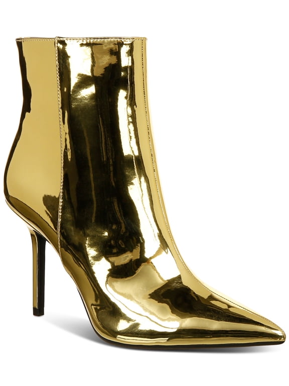 Womens Gold Padded Metallic Goring Holand Pointed Toe Stiletto Zip-Up Dress Booties 8 M