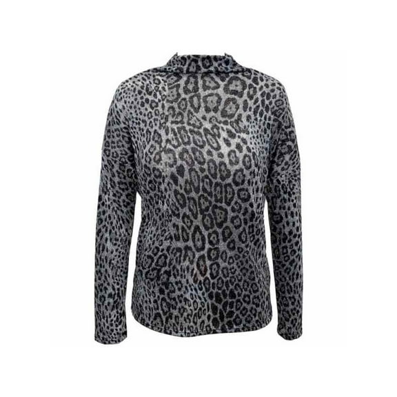 INC Womens Gray Animal Print Long Sleeve Top S