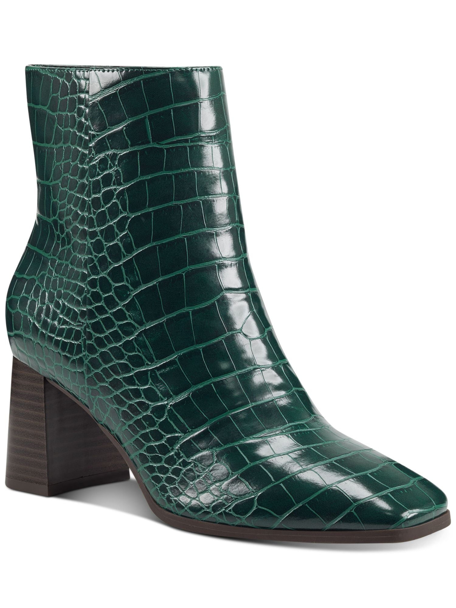 INC Womens Green Crocodile Comfort Slip Resistant Dasha Square Toe Block Heel Zip Up Booties 5.5 M Walmart