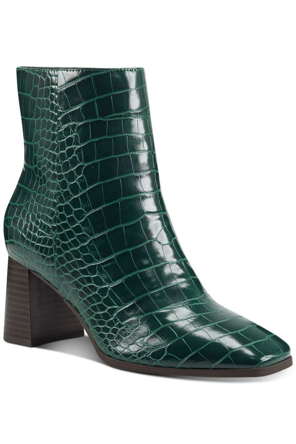 Womens Green Crocodile Comfort Slip Resistant Dasha Square Toe Block Heel Zip-Up Booties 5.5 M
