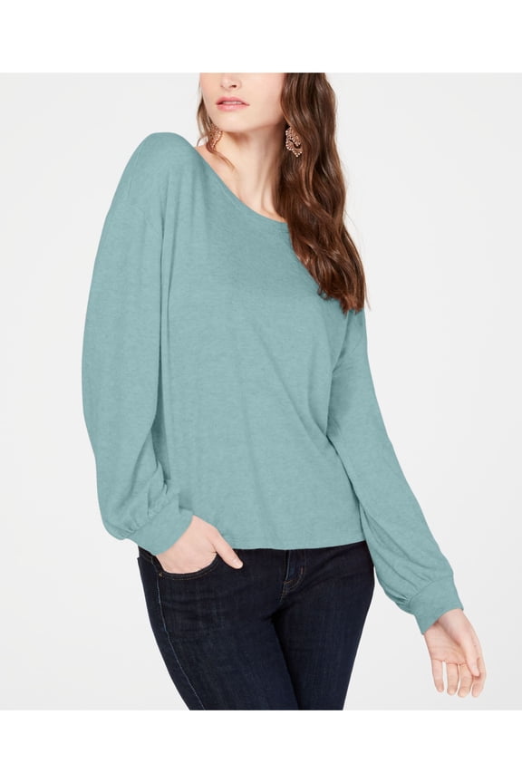Womens Green Heather Long Sleeve Jewel Neck Top Size: L