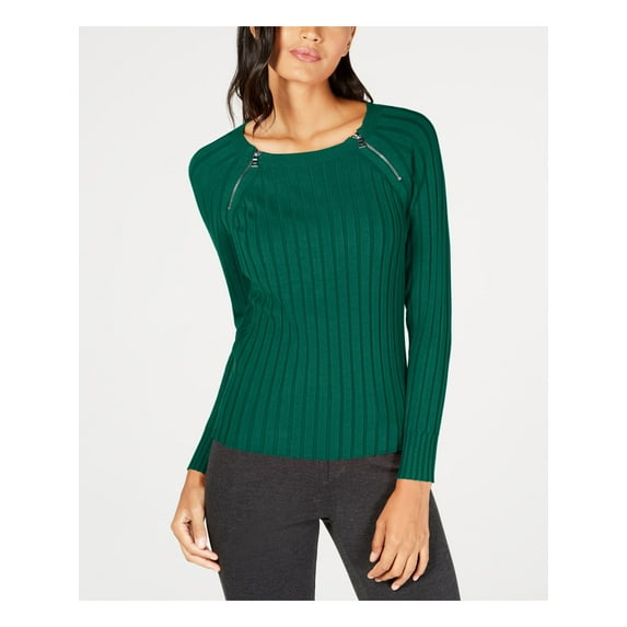 INC Womens Green Textured Long Sleeve Scoop Neck Sweater Size XS