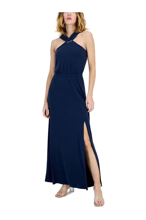 Womens Halter Polyester Maxi Dress