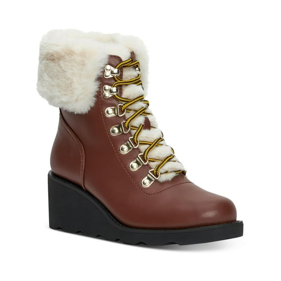 INC Womens Hannia Faux Fur Lace Up Booties