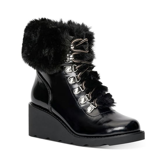 INC Womens Hannia Patent Lace Up Booties