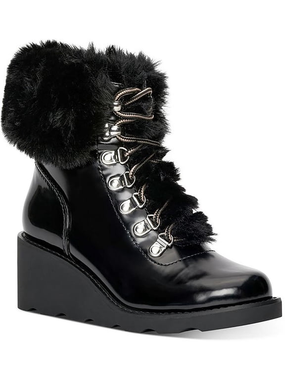 Womens Hannia Patent Lace Up Booties