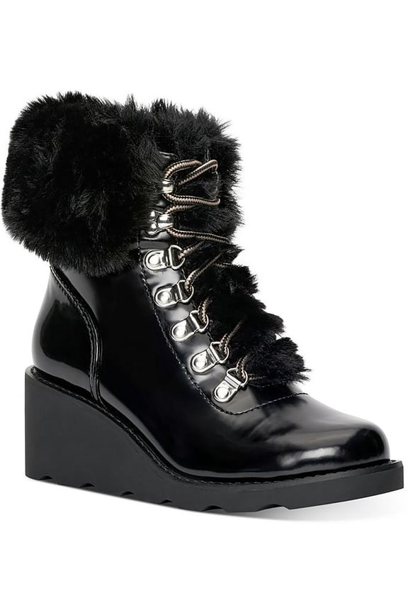 Womens Hannia Patent Lace Up Booties