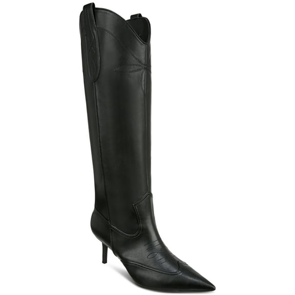 INC Womens' Hayleigh Mid-Heel Cowboy Boots, Black Smooth, 5