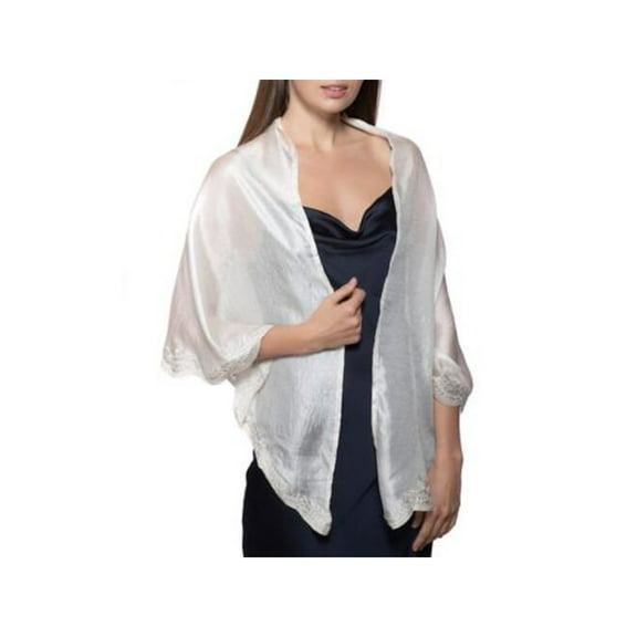 INC Womens Ivory Crescent Shape Scalloped Embroidery Border Wrap