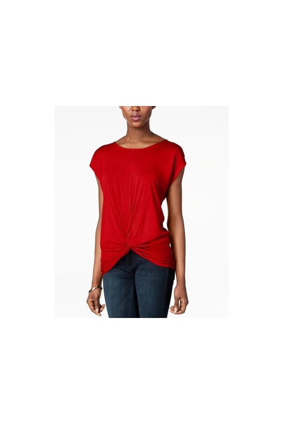 INC Womens Knit Knot-Front T-Shirt Red XS, Real Red, Size X-Small