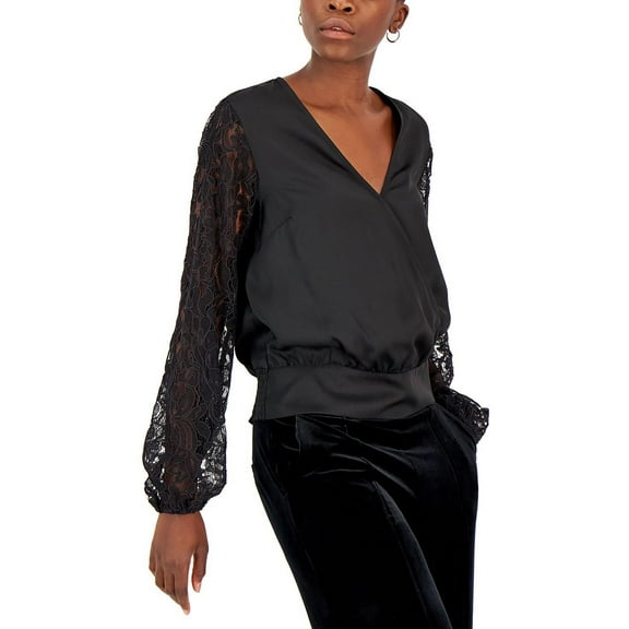 International Concepts Womens Lace Sleeve Blouse Deep Black M