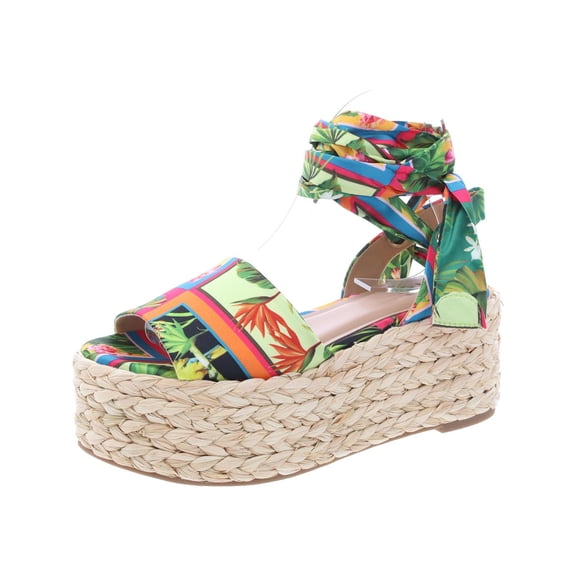 INC Womens Lace-Up Straw Wedge Sandals